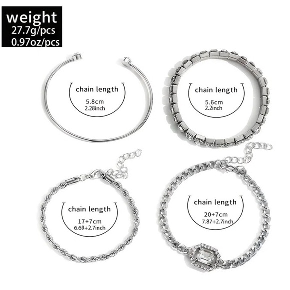 Women’s Silver Rhinestone and Chain Four Piece Bracelet Bundle Set NWT. - Picture 3 of 3